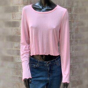 Aerie Cropped Semi Sheer Ruffled Hem Long Sleeve Top Sz XL NWT